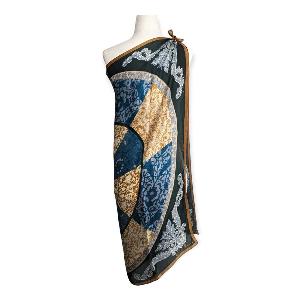 Anne Klein Silk Palas Baroque Geometric Scarf ~ gold deep teal cream and forest